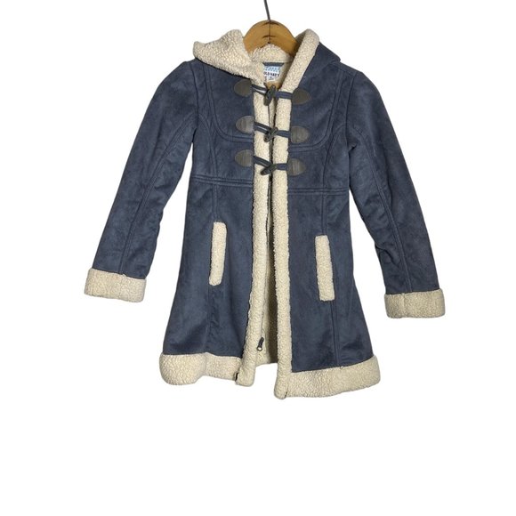 Old Navy Kids UNIQUE Long Blue Faux Suede Fleece Hooded Jacket Size 8 / MEDIUM